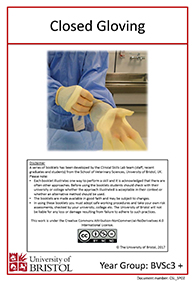 Clinical skills instruction booklet cover page, closed gloving